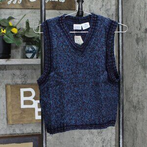 NWT Arizona Jean Company Acrylic Dress Sweater Vest S Euro Tweed Blue Multi
